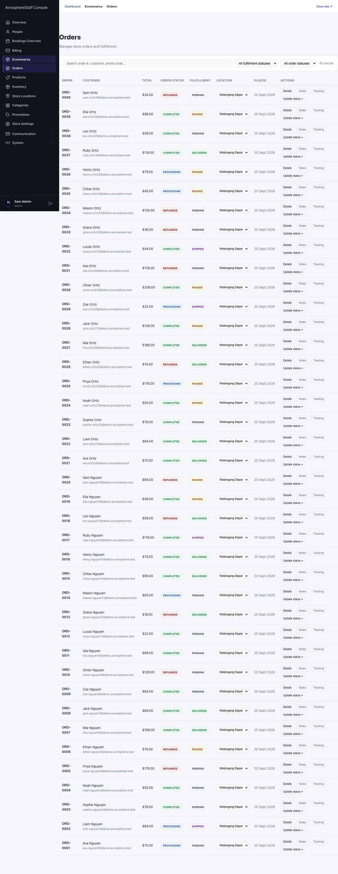 Orders list
